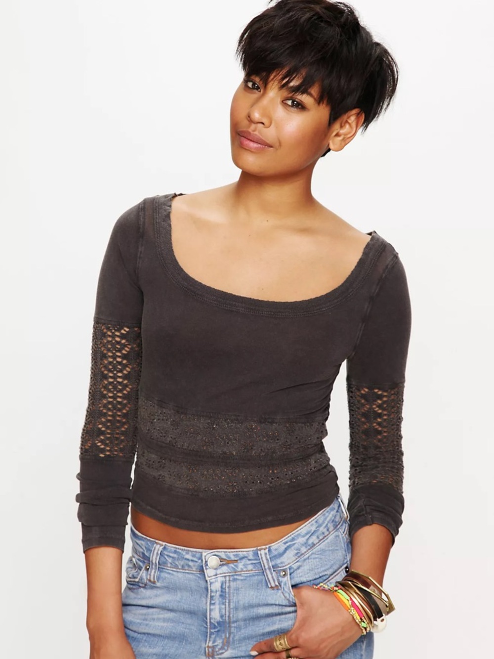 Free People We The Free Girlie Greaser Top - Picture 1 of 10